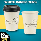 Smygoods Disposable Coffee Cups with Lids, To Go Paper Hot Cups, Rise and Shine Design (12 OZ, 100 Count) For Hot Beverages, Coffee, Tea, Espresso, Cocoa - Vasos Para Cafe