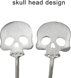 6Pcs Skull Swizzle Sticks 8.7inch Coffee Stirrers Reuseable 18/10(304) Stainless Steel Beverage Cocktail Stirrer for Bar Halloween Party Mixing Drinks