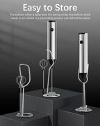Rechargeable Milk Frother with Stand, Electric Frother Wand Handheld Coffee Foam Maker Detachable Stainless Steel Whisk Drink Mixer Foamer for Latte, Cappuccino, Hot Chocolate, Egg (Silver)