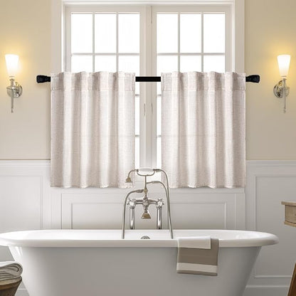 MIULEE Natural Linen White Kitchen Curtain 30 Inch Long 2 Panels Farmhouse | - Image 2