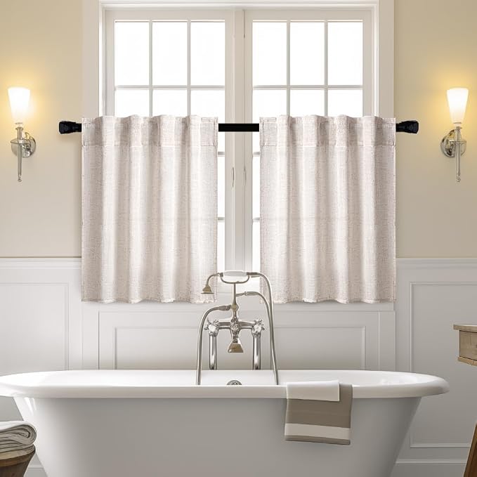 MIULEE Kitchen Curtain 36 Inch Long 2 Panels Natural Linen White Farmhouse | - Image 2