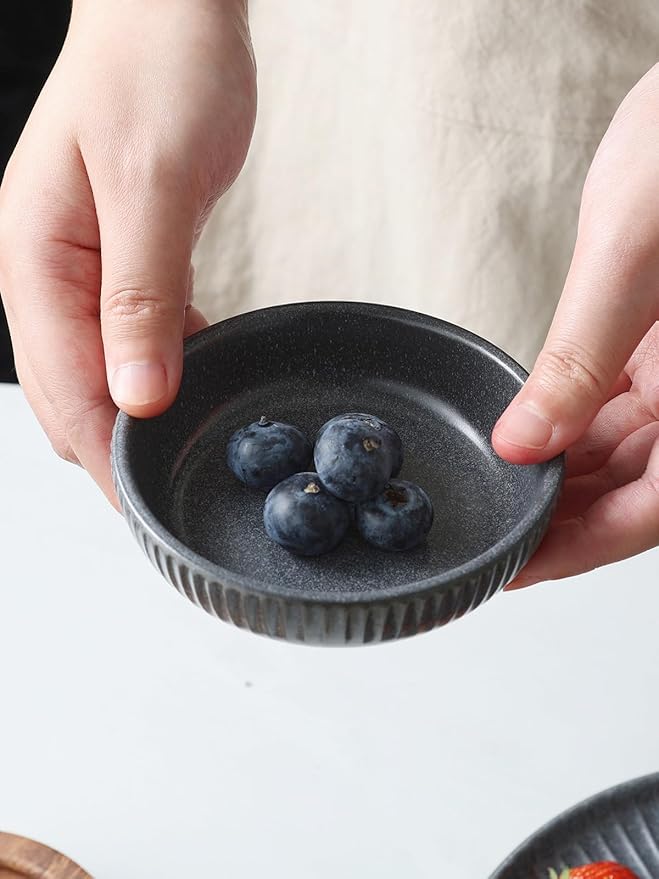 famiware Starlight Soy Sauce Dish Ceramic Dipping Bowls Set of 6, 3 oz Individual Dip Sauce Cups/Bowls/Dishes/Plates, Small Serving Bowl for Side Dishes, Dessert, Condiment, Matte Midnight Grey