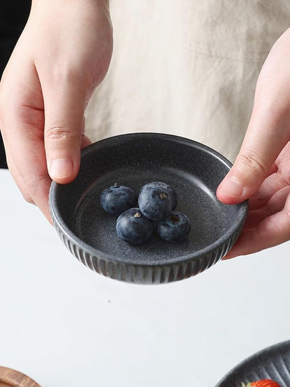 famiware Starlight Soy Sauce Dish Ceramic Dipping Bowls Set of 6, 3 oz Individual Dip Sauce Cups/Bowls/Dishes/Plates, Small Serving Bowl for Side Dishes, Dessert, Condiment, Matte Midnight Grey