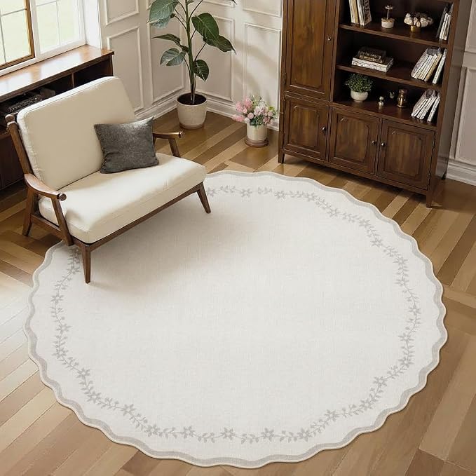 GarveeHome Round Area Rug 5ft Scalloped Washable Circle Rug - Image 2
