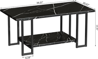 AWQM Marble Coffee Table, Faux Marble Top Rectangular Coffee Table - Image 2