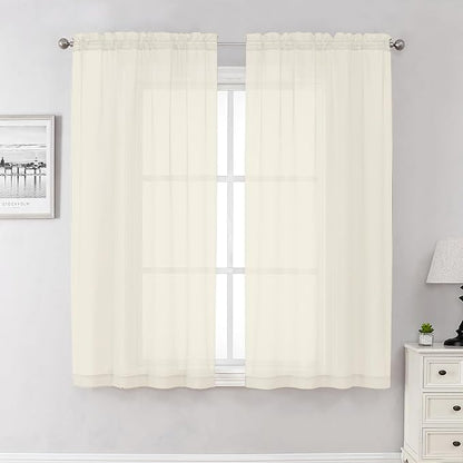Cream Sheer Curtains 63 Inch Length 2 Panels Set, Elegant Voile Window Curtains by Lecloud