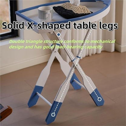 Boat-Shaped Solid Wood Folding Coffee Table, Foldable Accent Table - Image 4