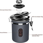1500ML Airtight Coffee Canister with Date Tracker&Transparent Window, 18OZ Coffe Beans Storage with 30ML Measure Spoon&4 co2 Valve, Coffee Container for Grounds Coffee, Beans, Tea, Sugar, Flour(Gray)