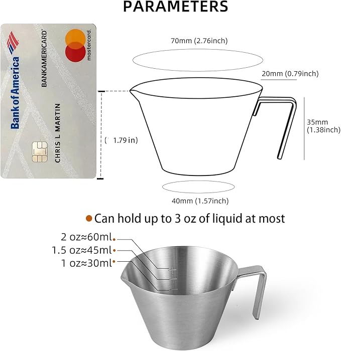 MHW-3BOMBER Espresso Measuring Cup Espresso Shot Cup 2oz Stainless Steel Pouring Cup for Tomato Sauce|Steak Sauce|Desserts|Beverages| (Matte Glossy) G5140