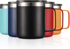 ALOUFEA 12oz Stainless Steel Insulated Coffee Mug with Handle, Double Wall Vacuum Travel Mug, Tumbler Cup with Sliding Lid, Black