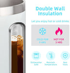 Volhoply 14oz sublimation Insulated Stainless Steel Coffee Mug with Lid Bulk 2 Pack,Double Wall Vacuum Travel Coffee Cup with Handle,Reusable Metal Cups Tumbler,Camping Mugs Keep Hot(Sublimation,2)