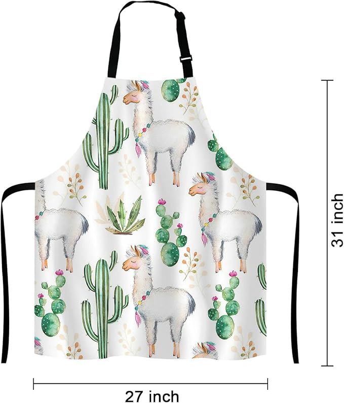 Llama Cacti Apron for Women and Men, Adjustable Kitchen Chef Apron for Cooking Baking - Cute Birthday, Anniversary, Mother's Day Apron Presents for Mom Wife Girlfriend Aunt Grandma