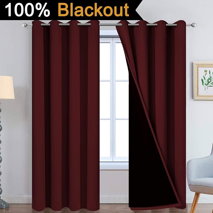 Yakamok Burgundy Red Blackout Curtains 84 Inches Long - Image 2