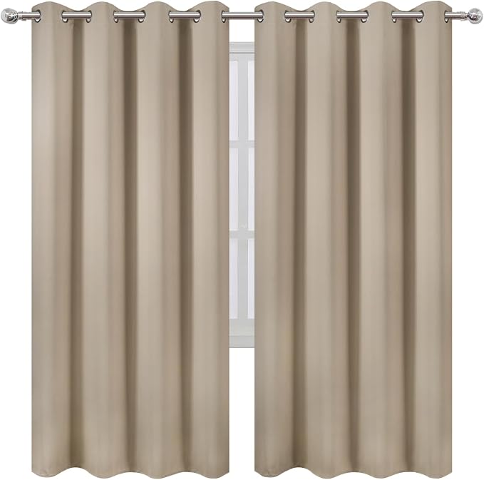 Blackout Curtains 66 x 72 Inch Long Khaki Curtains Set of 2 Panels Room - Image 2