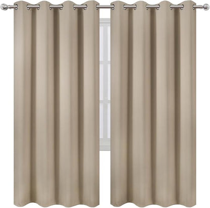 Blackout Curtains 66 x 72 Inch Long Khaki Curtains Set of 2 Panels Room - Image 2