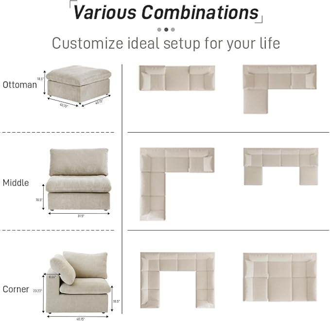Cloud Modular Sectional Sofa Couch, Oversized Couch 8 Seater, 160.6" U Shaped - Image 7