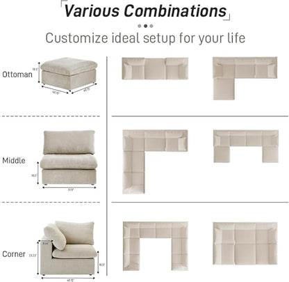 Cloud Modular Sectional Sofa Couch, Oversized Couch 8 Seater, 160.6" U Shaped - Image 7