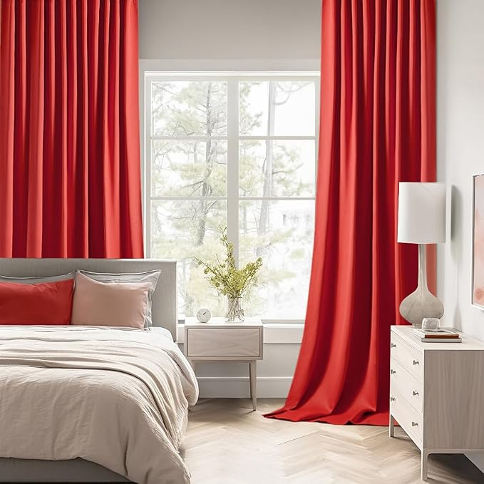 MIULEE Christmas Red Back Tab Blackout Curtains 52x96 Inch Long 2 Panels | Rod - Image 2
