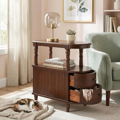 Narrow End Table with 2 Storage Drawers, Retro Vintage Sofa Beside Table by MODERION-YourHomeSoulMate