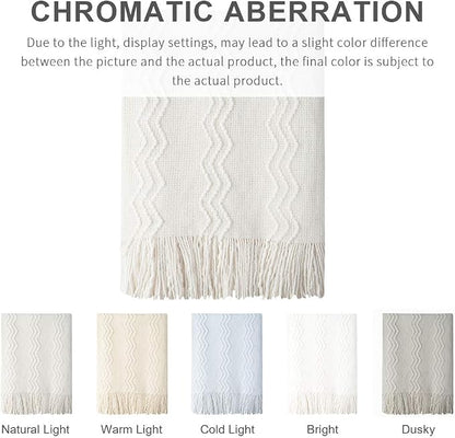 BOURINA Off White Throw Blanket 60x80 Inches Throw Textured Solid Soft Sofa - Image 7