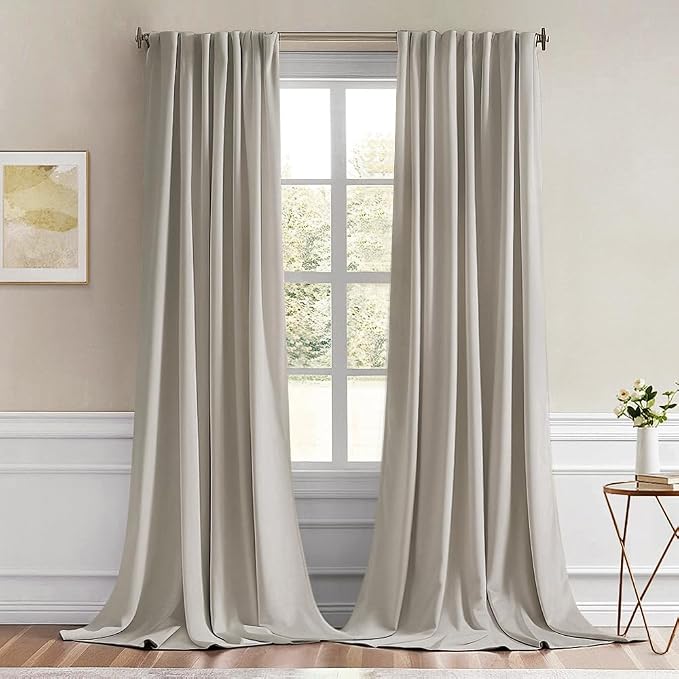 MIULEE Natural Back Tab Blackout Curtains 52x108 Inch Long 2 Panels Set | Rod by MIULEE