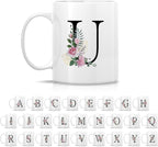 Retreez Initial A-Z Floral Botanical Bouquet Alphabet Monogrammed Monogram Mug 11 Oz Ceramic Tea Coffee Mugs - Appreciation Thank You Wedding Birthday Gifts for her friend coworker sister - U Initial