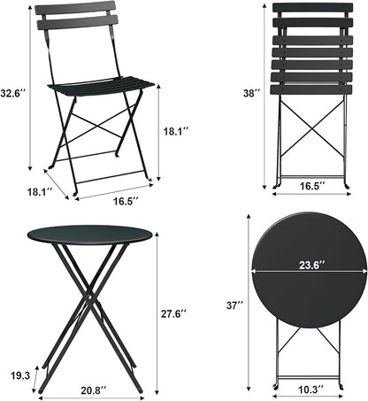 3-Piece Folding Bistro Set, Outdoor Patio Furniture Set - Image 4