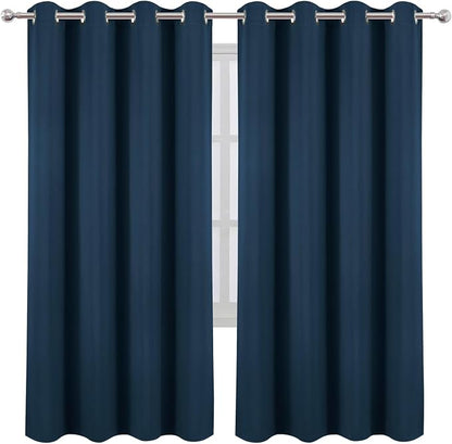 Blackout Curtains 66 x 72 Inch Long Navy Blue Curtains Set of 2 Panels Room - Image 2