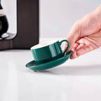 8oz Porcelain Stackable Cappuccino Cups with Saucers and Metal Stand Set of 4, Coffee Cups for Espresso, Specialty Coffee Drinks, Latte, Americano and Tea - Green