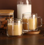 CNGLASS 15.2oz(4-pack) Glass Coffee Mugs,Double Wall Insulated Glass Mugs with Handle,Clear Espresso Mugs for Latte,Cappuccino,Tea Bag