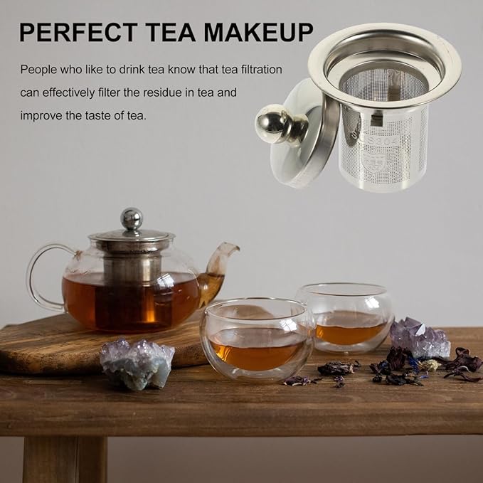Stainless Steel Tea Infuser Insert with Dual-Function Lid Extra Fine Mesh Strainer for Loose Leaf Tea Heatproof Double Handles Perfect for Teapots and Mugs