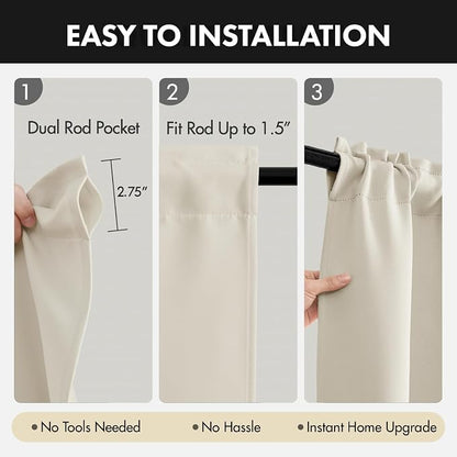 MIULEE Set of 4 Cream Beige 45 Inch Short Blackout Kitchen Window Curtains | - Image 5