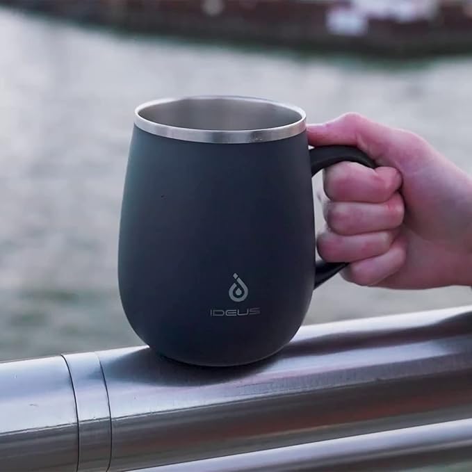 Ideus 16 oz Insulated Coffee Mug with Handle and Lid, Double Wall Stainless Steel Vacuum Thermal Coffee Mug, Travel Coffee Cup Thermal Cup for Home and Office, Navy Blue