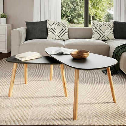 2 Coffee Tables Modern Coffee Table & Center Table Black MDF Tabletop Solid - Image 3