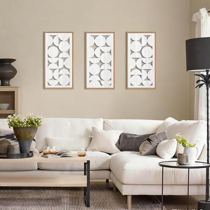 IARTTOP White Abstract Wood Wall Art Framed 8x16 Inch Set of 3 Modern - Image 3