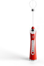 Rechargeable Handheld Milk Frother - Electric Foam Maker - Portable Coffee Frother Wand with 2 Heads - Stainless Steel Electric Whisk for Coffee, Latte, Cappuccino, Macchiato, Hot Chocolate (Red)