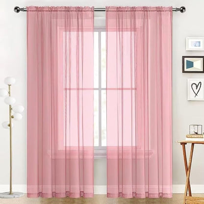SpaceDresser Sheer Blush Curtains 4 Panels Rod Pocket Semi-Sheer Curtain 72 - Image 3