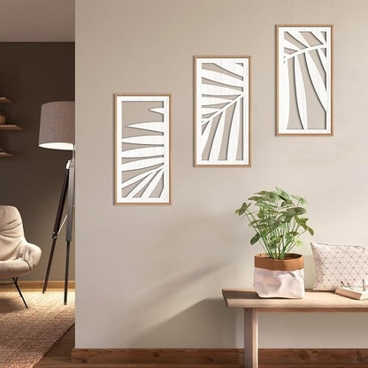 IARTTOP Tropical Palm Tree Leaf Wood Wall Art White Framed 8x16 Inch Set of 3 - Image 6