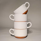 Mora Ceramics 8oz Cappuccino Mug Set of 4 - Ceramic Coffee Cups with Saucers - Microwave and Dishwasher Safe, Perfect For Tea, Espresso, Latte - Porcelain Mugs for Kitchen or Cafe - Vanilla White