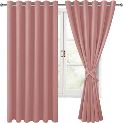 Room Darkening Curtains for Bedroom, 70 x 63 Inches, Dusty Rose | Thermal by Hiasan