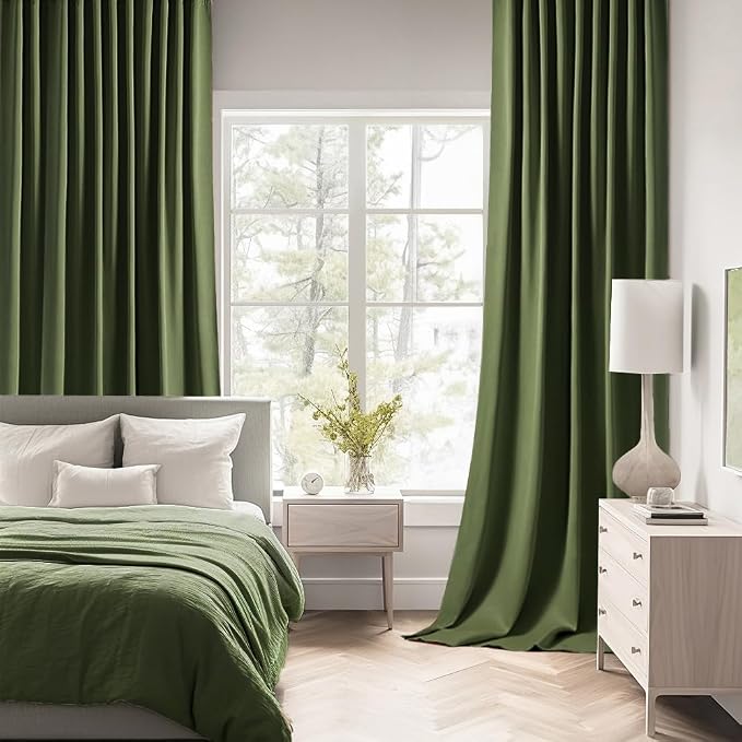 MIULEE Olive Green Back Tab Blackout Curtains 52x96 Inch Long 2 Panels Set | - Image 2