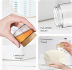2 oz Glass Jars with Plastic Woodgrain Lids, Bumobum 48 pack Round Clear Cream Jars with Black and White Labels & Inner Liners, Empty Cosmetic Containers for Cream, Lotion, Ointment