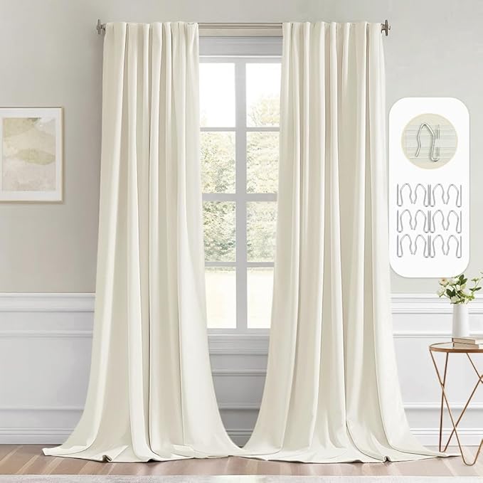 MIULEE Cream Back Tab Blackout Curtains 52x120 Inch Long 2 Panels Set | Rod by MIULEE