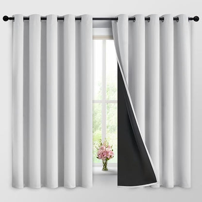 Yakamok Greyish White 100% Blackout Curtains 63 Inches Long, 2 Thick Layers | by Yakamok