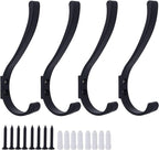 4 Pack Hanging Coat Hooks Wall Mount, Coat Hanger Wall Hangers, Metal Hooks for Hanging Heavy Duty, Screw in Hooks for Hanging Towels, Clothes, Backpack, Hat, Bag, Jacket, Key, Robe, Backpack Black