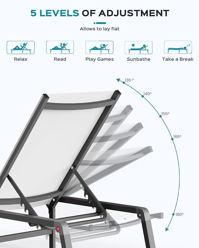 Ciokea Aluminum Foldable Lounge Chairs Set of 4 - Image 4