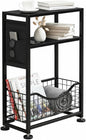 Skinny Side Table with Storage, 3 Tier Slim Side Tables by Zexvida
