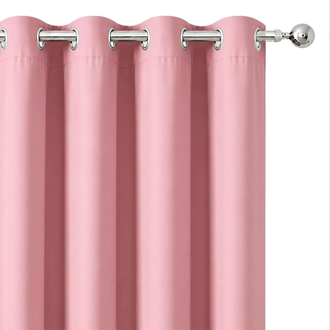 Blackout Curtains 66 x 54 Inch Long Pink Curtains Set of 2 Panels Room - Image 6