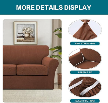 Turquoize 3 Piece Sofa Covers for 2 Cushion Couch Sofa Slipcover Soft Couch - Image 4