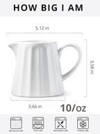 Ceramic Creamer Pitcher,Creamer Container with Handle, 10 OZ Small Milk Pitcher Milk Cup for Coffee, Sauces, Salad, White